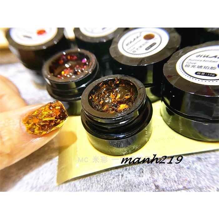 Set Nhũ Hổ phách, Khổng Tước 6 Hũ Huaxi Siêu Sáng Nail [ Tặng Bảng Màu ] manh219