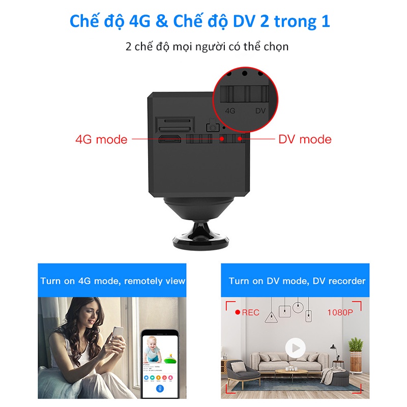 Camera 4G mini không dây hành trình siêu nhỏ an ninh kết nối điện thoại Fullhd 2.0Mp V25V