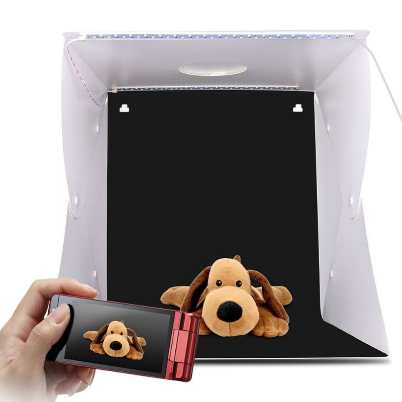 Hộp đèn Led chụp ảnh sản phẩm 40cm với 4 vải phông nền khác màu cho studio