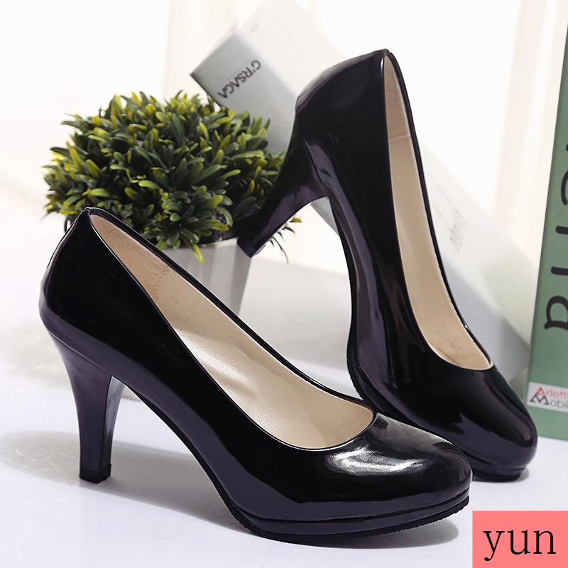 Giày Cao Gót Mũi Tròn Màu Đen Chống Nước Thời Trang Xuân Thu Cho Nữ