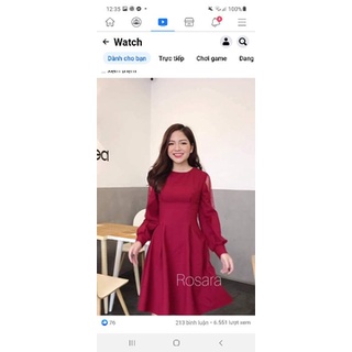 Pass váy Rosara đỏ, chất tuyết, tay bồng pha voan size M