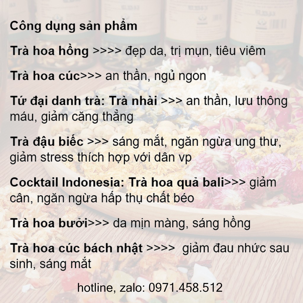Trà hoa Mộc Sắc sấy lạnh cao cấp, đậu biếc, hồng, nhài, cúc trắng khô, cúc vàng, quả bali siêu thị thiên nhiên