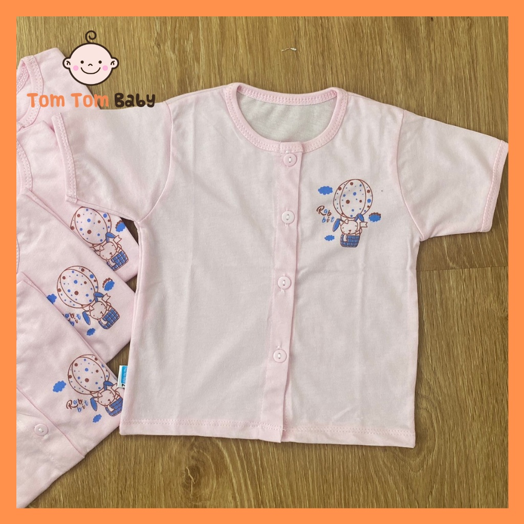 Áo sơ sinh cotton Thái Hà Thịnh | Mẫu Tay Ngắn Cài Nút Giữa | Size 1-5 cho bé sơ sinh -12kg| quần áo sơ sinh