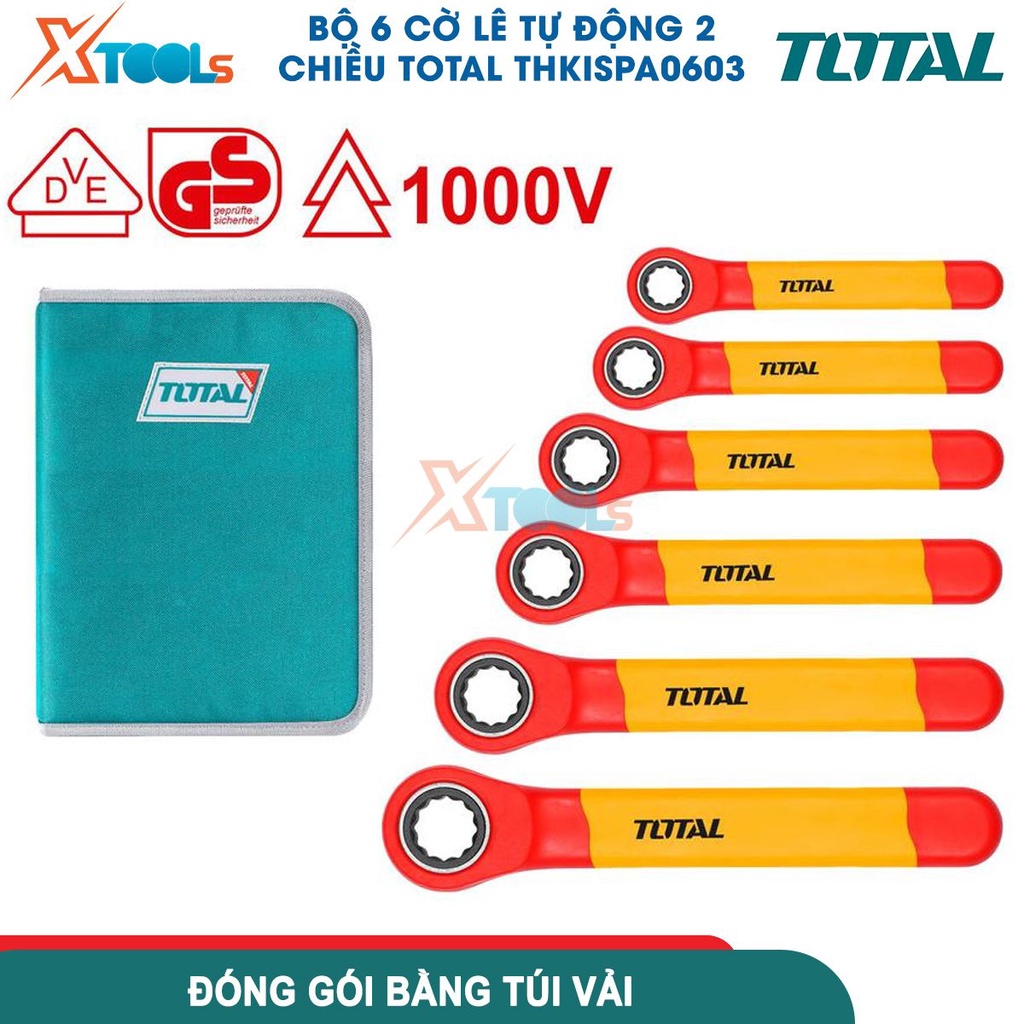 Bộ 6 cờ Lê tự động 2 chiều cách điện 1000V TOTAL THKISPA0603, có Chứng nhận 1000V, VDE/GS, siêu cứng- CHÍNH HÃNG- XTOOLS