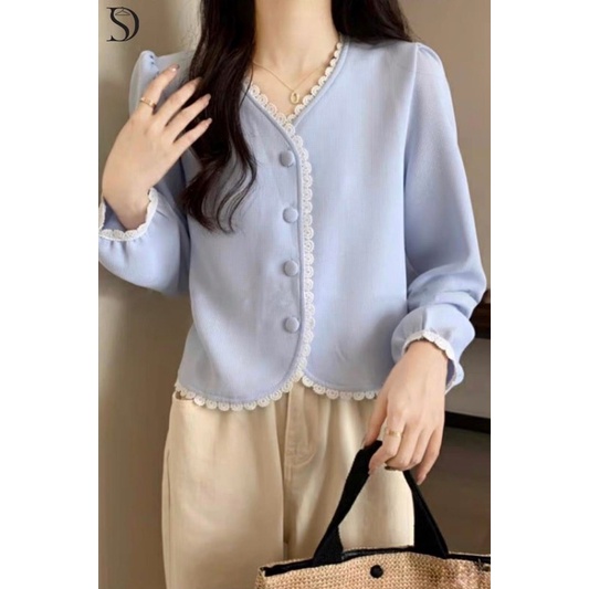 Áo lẻ bigsize, áo sơ mi kiểu hàn quốc cổ viền ren