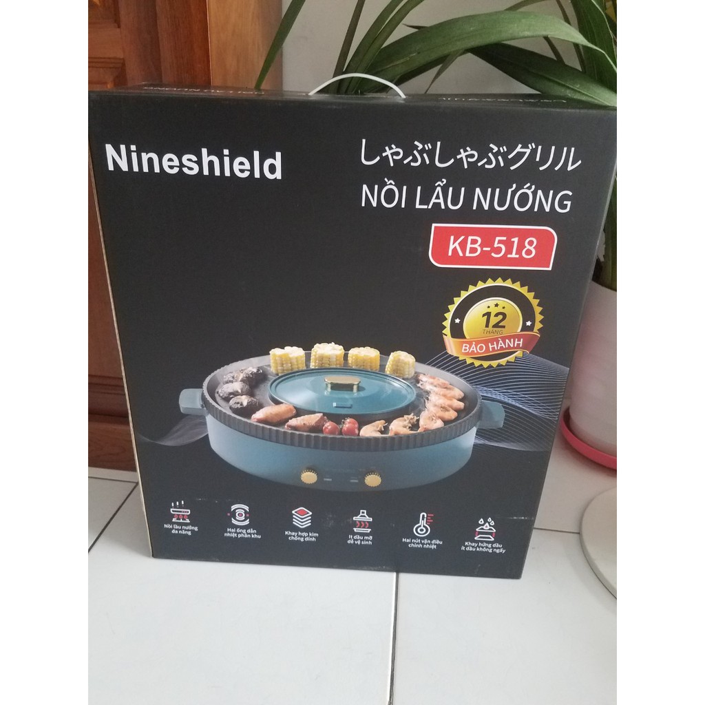 Nồi lẩu nướng điện đa năng 2 trong 1 tròn loại to Nineshield KB-518