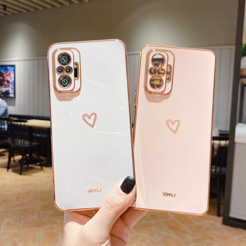 Ốp Điện Thoại Vuông Mạ Hình Trái Tim Cho Xiaomi Redmi Note 10 11 9 8 7 Pro Max Plus 10S 9S 2021 Remi 10 9 9A 9T