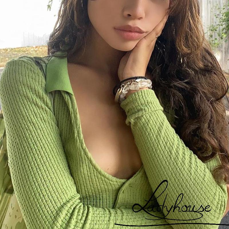 Áo croptop tay dài màu sắc đơn giản phong cách quyến rũ cho nữ