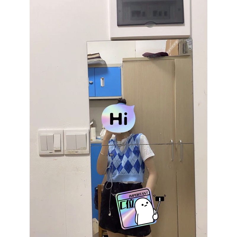 Áo gile len croptop xanh dương