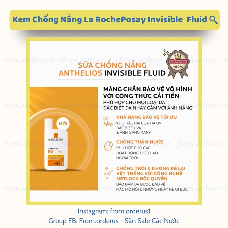 Kem Chống Nắng La Roche Posay Anthelios Invisible Fluid UV Mune 400 SPF 50+ Dạng Sữa 50ML