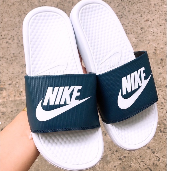 Dép unisex 𝐍𝐈𝐊𝐄 ❤️FREESHIP + Hộp❤️ dép quai ngang thể thao nam nữ mk in 𝐍𝐈𝐊𝐄-𝐁𝐚𝐧𝐚𝐬𝐬𝐢,trắng-quai-xanh