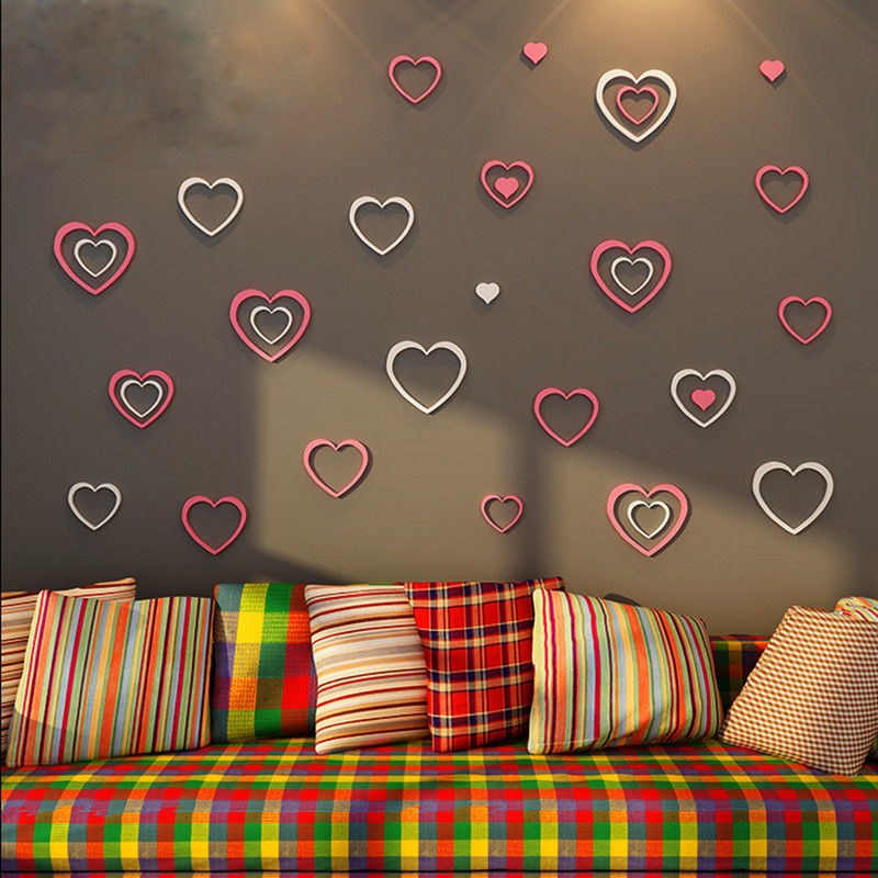 Tranh mica 3d dán tường các mẫu tranh hình tròn, hình trái tim, trang trí phòng khách, phòng ngủ
