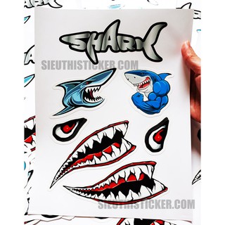 Tem Dán Xe Cá Mập Dán Xe Máy, Xe Đạp Điện, Nón Bảo Hiểm Chống Thấm Nước, Chống Phai Màu