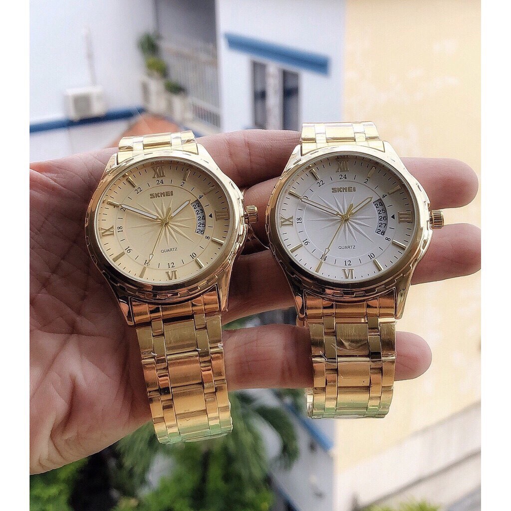 [MẪU MỚI] Đồng hồ nam Skmei 9069 dây thép không gỉ lịch ngày tự động - màu mới vàng kim | BigBuy360 - bigbuy360.vn
