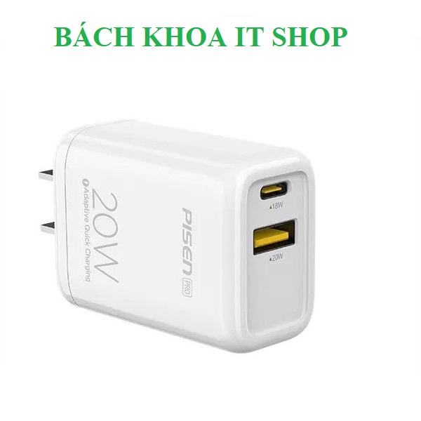 Củ sạc nhanh IP20w Pisen 2 cổng sạc nhanh đầy 50% pin trong 30 phút