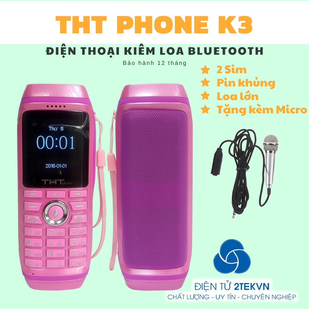 Điện thoại 2 sim ping khủng THT phone K3 tặng kèm micro mini