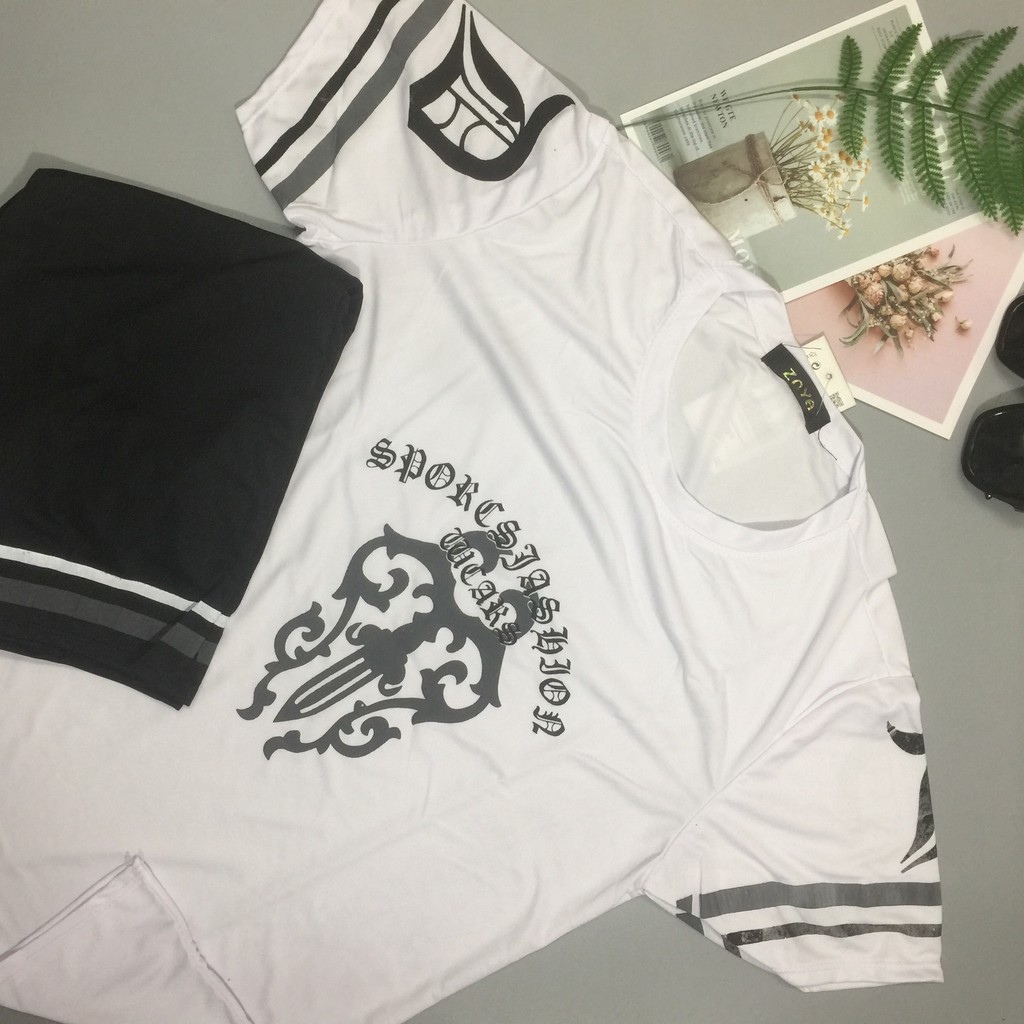 Bộ quần áo nam thể thao cộc tay mặc mùa hè in Hoa Văn, chất thun cotton 2 màu đen/trắng - VIETCEN