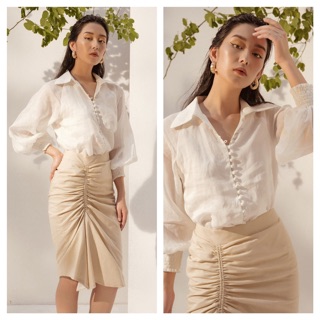 Sơ mi trắng linen tay phồng -hbsm569