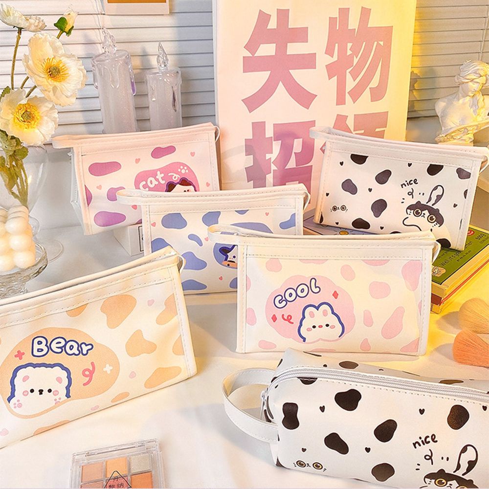 Túi đựng bút đa năng sức chứa lớn chống thấm nước in họa tiết bò sữa hoạt hình dễ thương