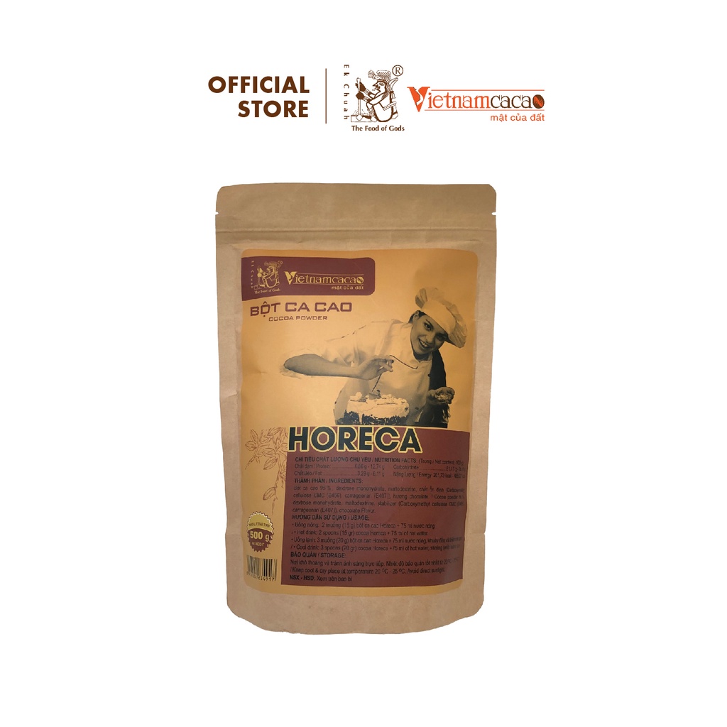 Bột Cacao nguyên chất Horeca, có đường dùng để pha chế - Túi 500g - Vinacacao