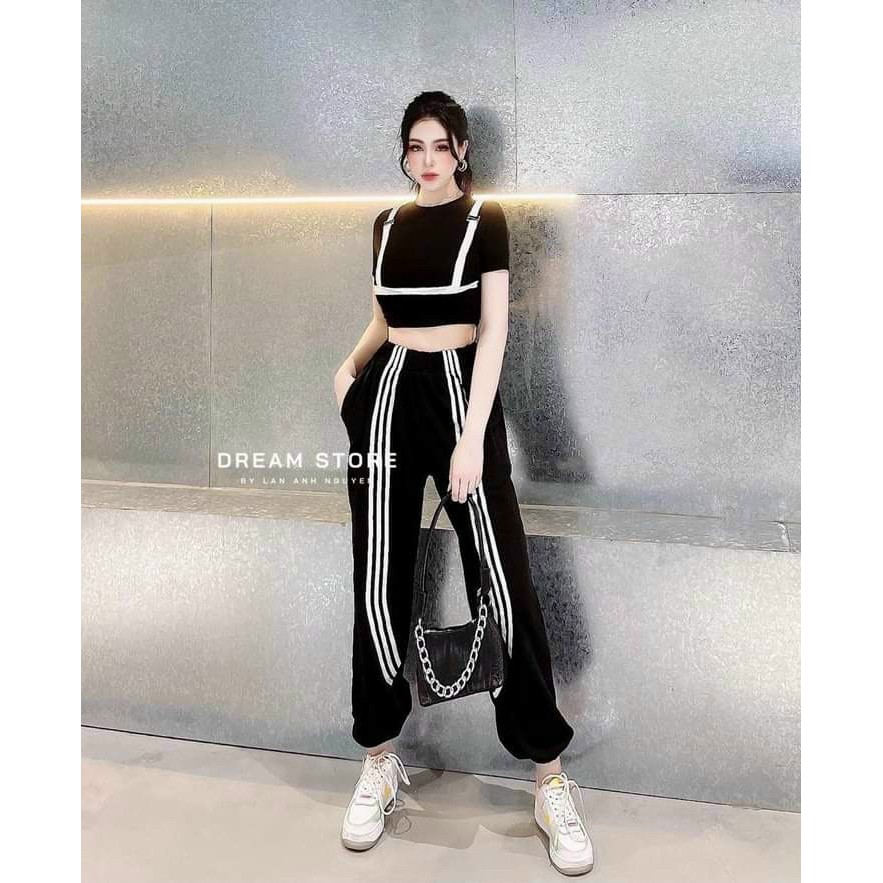Sét đồ bộ quần jogger 3 sọc phối áo croptop cổ cao phối đường vành đai cá tính TTSLA0528