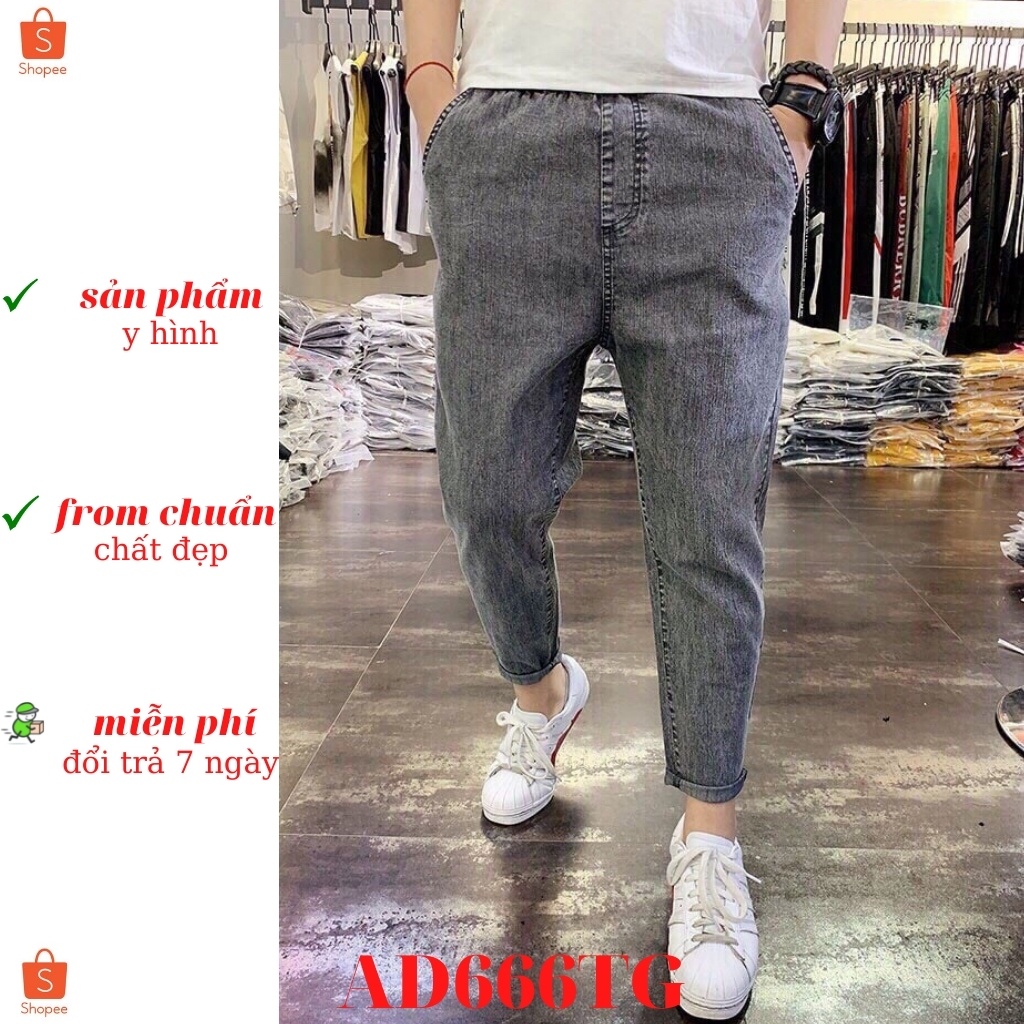 Quần Jean Nam TENJI STORE AD666 Baggy Xám Trơn Lưng Chun Mẫu Mới Phong Cách Cá Tính Thời Trang Hot Trend (44 - 72KG) | BigBuy360 - bigbuy360.vn