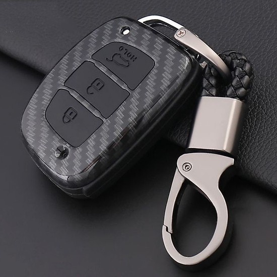 Bao da chìa khóa, da thật hay carbon, ốp da chìa khóa xe ô tô Huyndai I10, Accent, Elantra, Santafe, Tucson