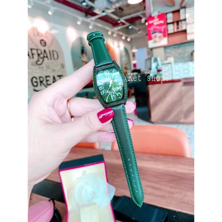 Đồng hồ nữ g.u.o.u màu xanh ngọc mặt đính full đá sang trọng , dáng bầu quai da siêu bên donghoguou | BigBuy360 - bigbuy360.vn