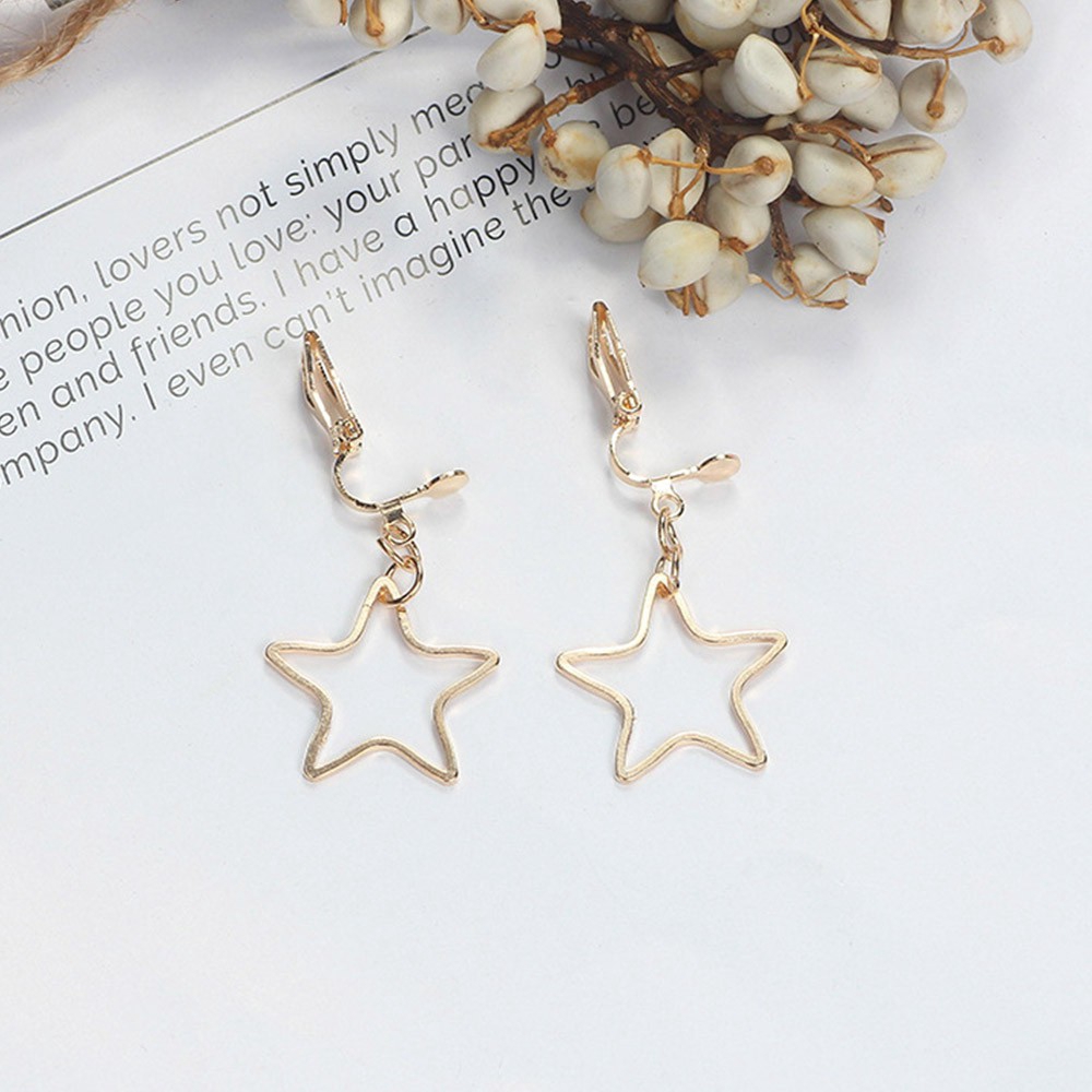 Khuyên tai kim loại phối mặt hình tròn/ tam giác/ ngôi sao thời trang