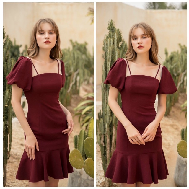 Đầm đỏ đô đuôi cá viền lưới