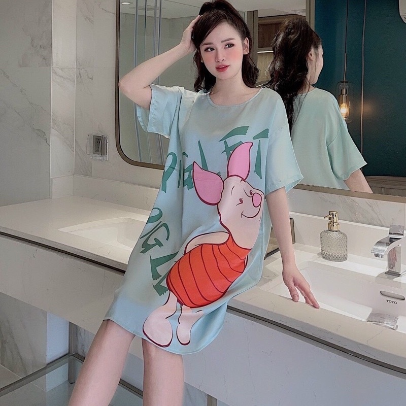 [Siêu Hot] Váy Ngủ Lụa Hình Cute Tay Lỡ Có Ảnh Thật Kèm Video | BigBuy360 - bigbuy360.vn