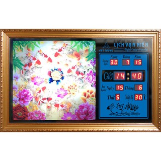 Đồng hồ Lịch Vạn Niên điện tử - Cửu Ngư Quần Hội 55007_(KT55x35x7cm)_Có 2 Loại (Không Remote đèn và Có Remote đèn )
