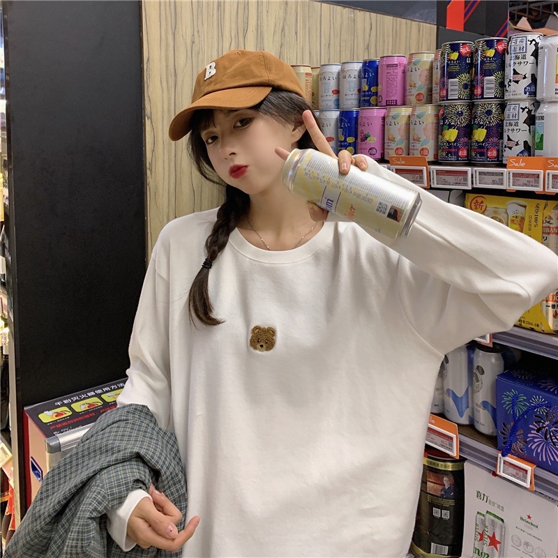 Áo thun tay dài cổ tròn họa tiết độc đáo dễ phối đồ hợp thời trang