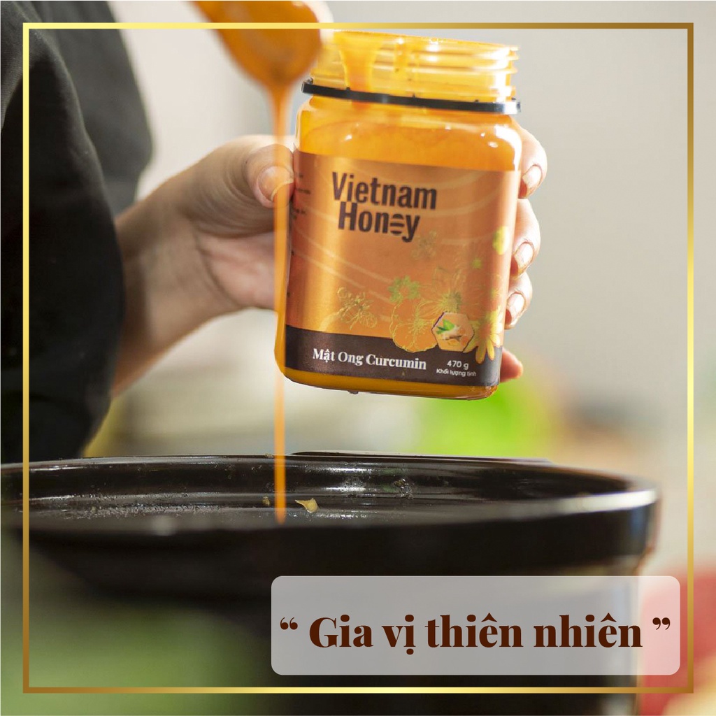 Bộ đôi mật ong Hoa rừng &amp; Curcumin Vietnamhoney Beera giúp ăn ngon, tiêu hóa tốt(2 lọ x 470g)