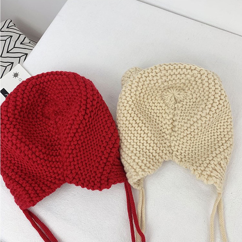 Mũ Len beanie Màu Trơn In Hình Ếch Hoạt Hình Giữ Ấm Mùa Đông
