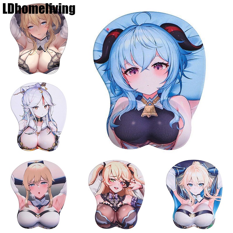 ✿Miếng Lót Chuột Máy Tính Bằng Silicon Mềm Họa Tiết 3D Genshin Ganyu Mona Keqing