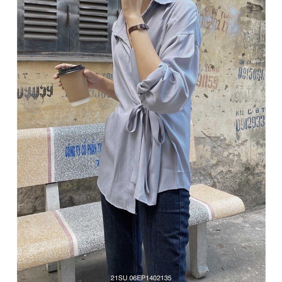 Áo sơ mi tay dài vạt bầu buộc nơ bên ulzzang thời trang Fmstyle Saigon 21SU06EP1402-21SU10HT2801