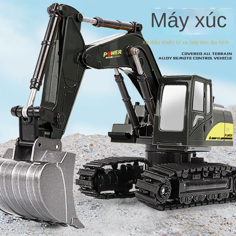 YTrẻ em hợp kim điều khiển từ xa máy xúc đồ chơi cậu bé không dây mô phỏng điện kỹ thuật xe quà tặng có thể sạc lại