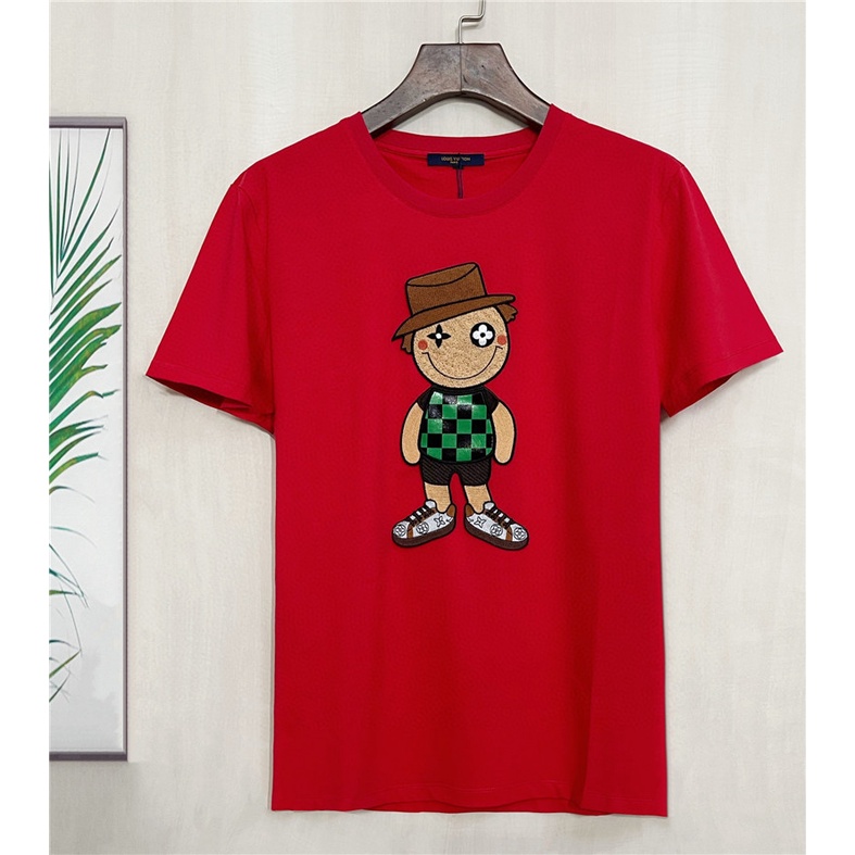 Áo Thun cotton Cổ Tròn Ngắn Tay Thêu Nhân Vật Hoạt Hình Thời Trang Hè Năng Động L0Uis Vu1tt 2022 4XL
