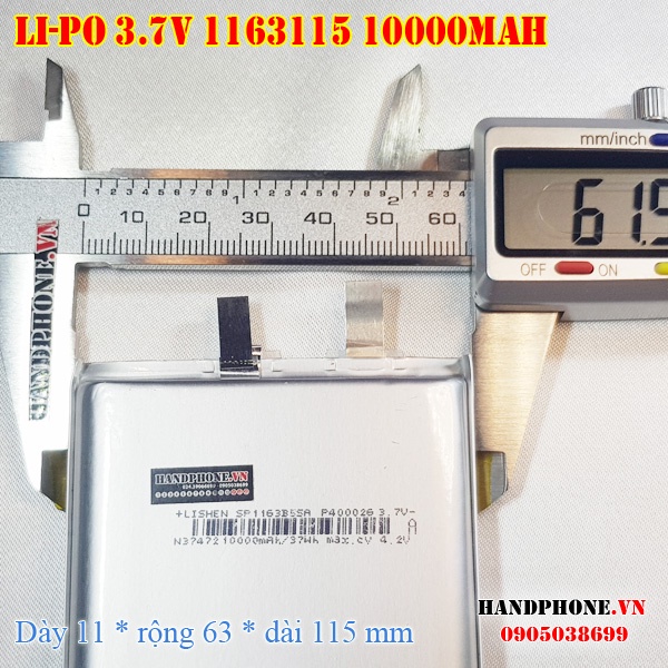 Pin Li-Po 3.7V 1163115 10000mAh (Lithium Polyme) cho Loa Bluetooth, Pin Dự Phòng, Định Vị GPS, Camera, loại 2 dây, 3 dây