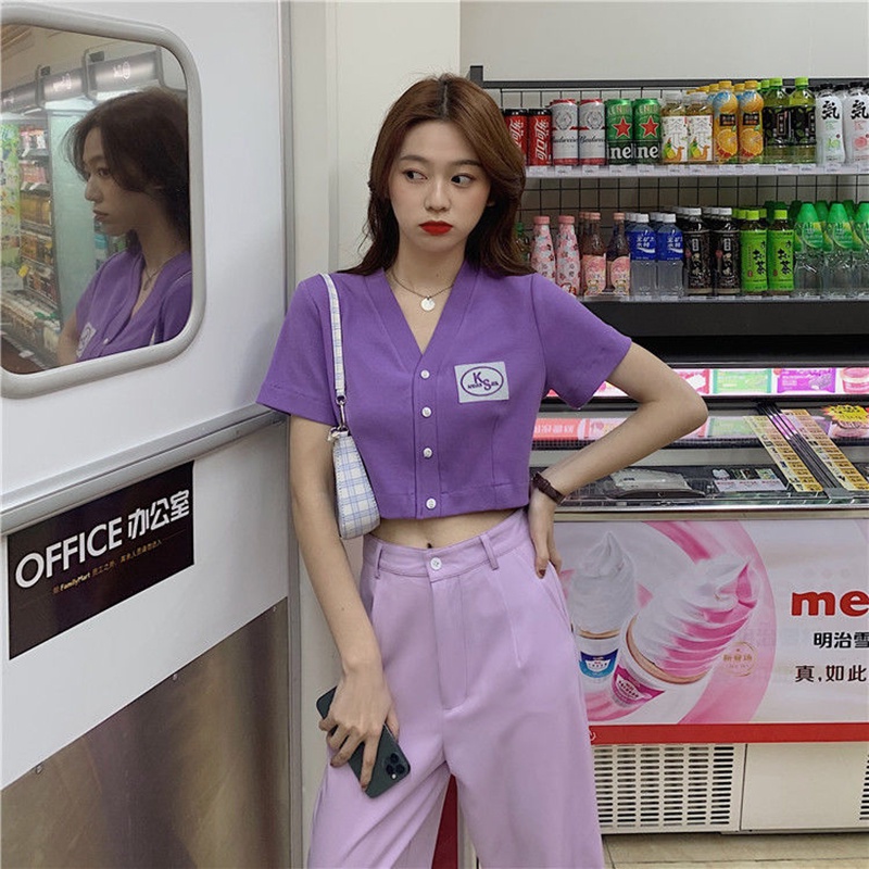 Áo thun tay ngắn chất liệu vải mát dệt kim màu đơn sắc kiểu mùa hè cho nữ