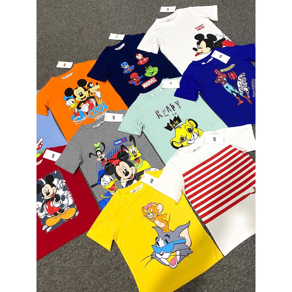 Áo thun bé trai in hình hoạt hình disney chất cotton mêm nhiều màu sắc