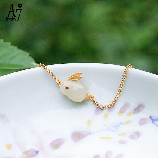 Vòng Tay Mạ Bạc 925 Đính Đá Ngọc Bích Hình Động Vật Dễ Thương A7 S925