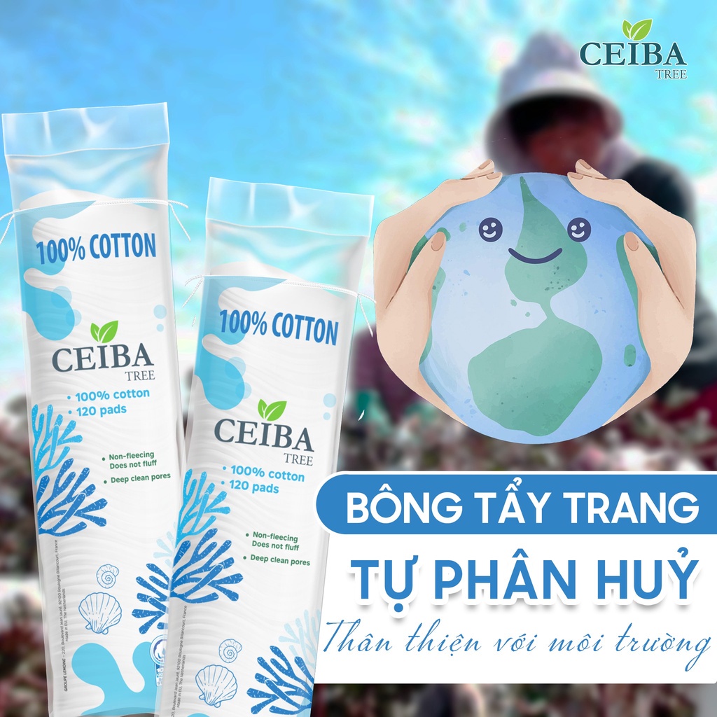 Combo 2 Bông Tẩy Trang Ceiba Tree 100% Cotton Siêu Tiết Kiệm Dung Dịch 80 Miếngx2