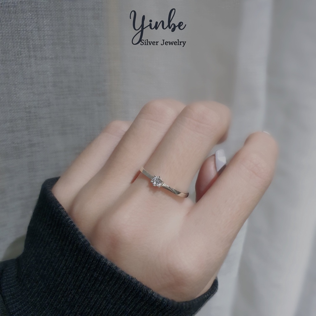 Nhẫn bạc nữ nhẫn đính đá 1 viên mini Yinbe mặt đá lấp lánh ổ 6 chấu bạc 99 có kèm hộp giấy