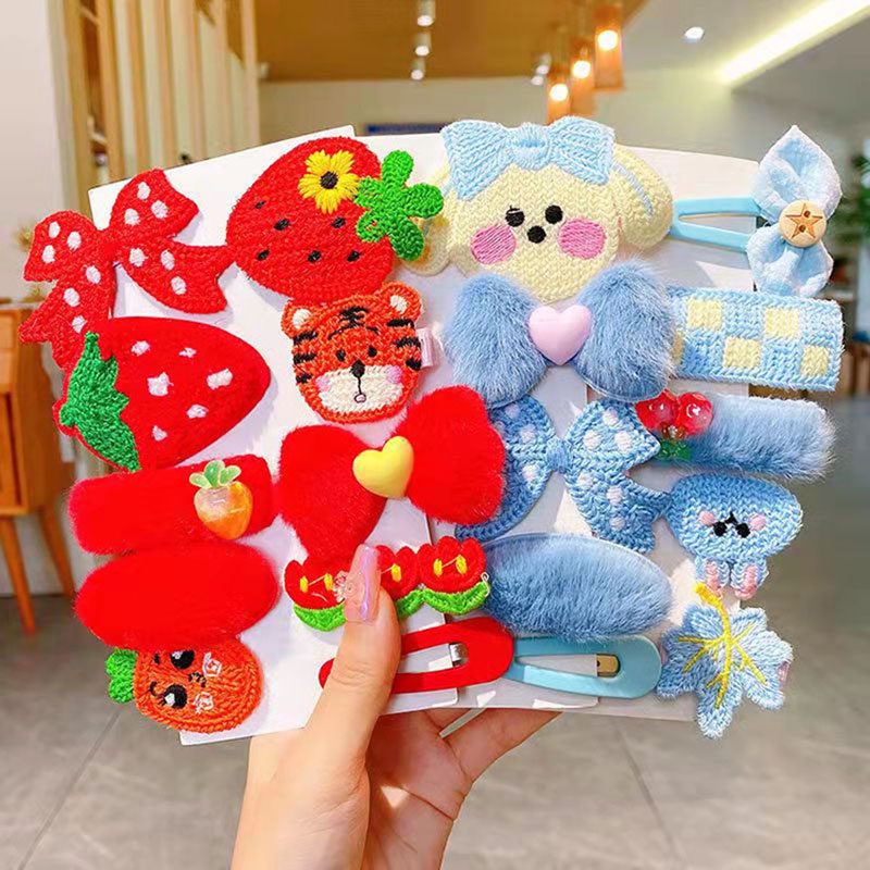 Set 10 Kẹp Tóc Đính Nơ Họa Tiết Trái Cây Hoạt Hình Dễ Thương Cho Bé Gái