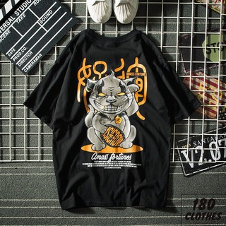 Áo thun UNISEX FORM RỘNG TAY LỠ _ MÈO THẦN TÀI _ A - 04