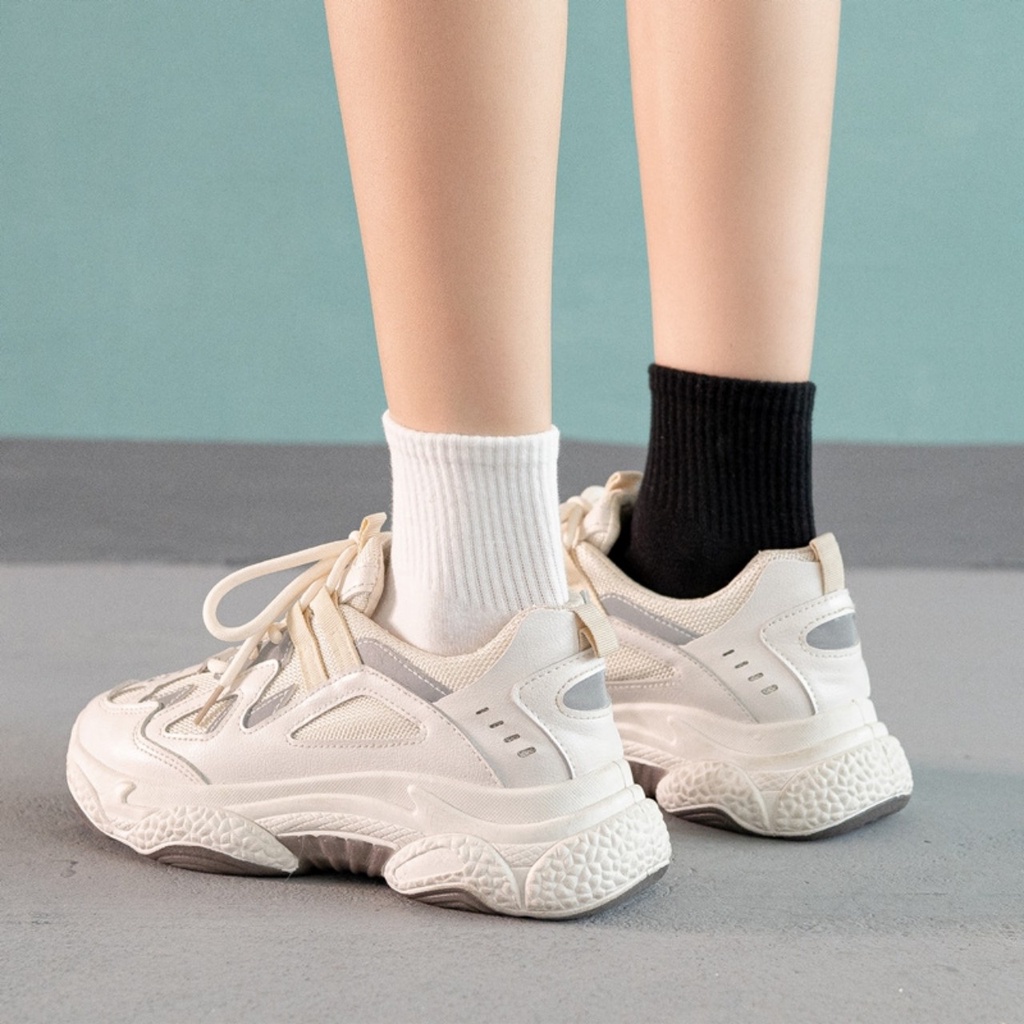 Tất Cổ Cao CUNA Tất Vớ Nam Nữ Cao Thấp Cổ Trắng Đen Dệt Kim Nhún Unisex Co Giãn Thoáng Khí Chống Hôi Chân Dày