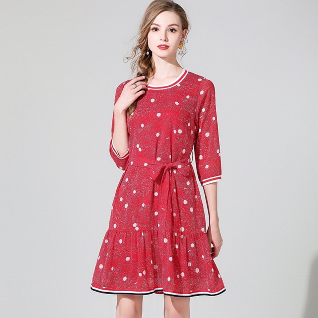 Đầm xoè màu đỏ big size tay lỡ chấm bi size đại 80-90kg