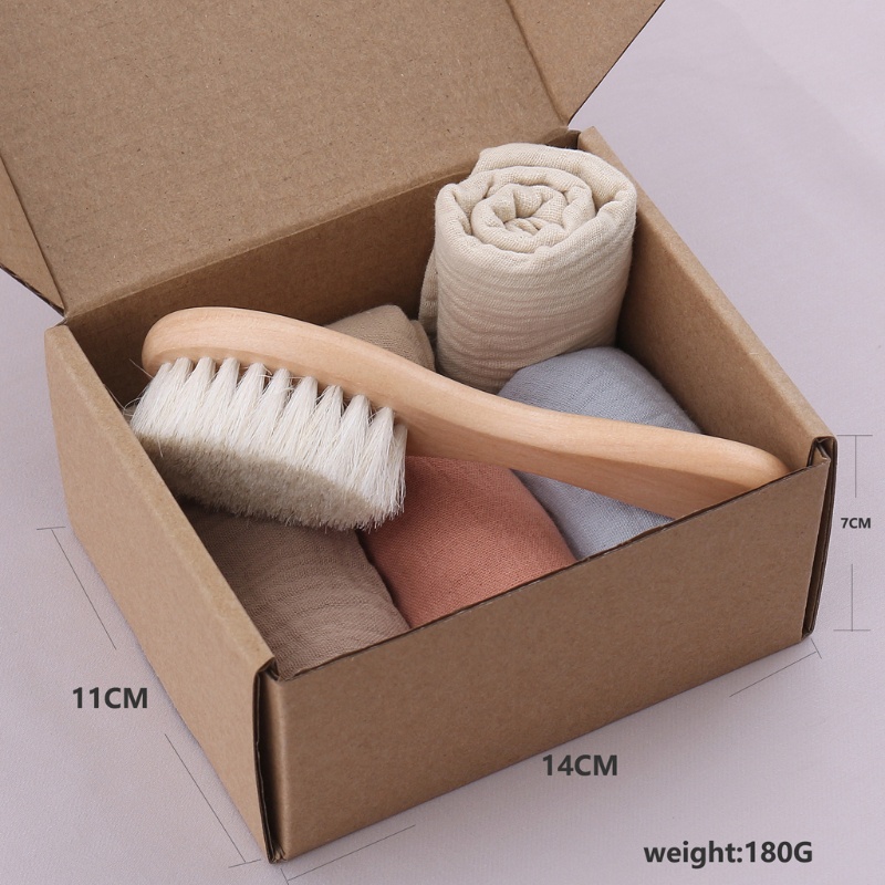 Bộ 6 Món Đồ Chơi Khăn Tắm Cotton Gồm Lược + Khăn Lau Nước Bọt Mát Xa Đầu Cho Bé Sơ Sinh